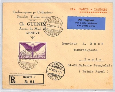SWITZERLAND Air Mail 1925 1Fr Cover FRANCE Paris-London Flight {samwells}ZD140 - Image 1 of 4