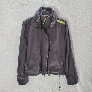 Superdry Women Jacket Medium Black Windbreaker Full Zip Pockets Mock Neck Logo - Picture 1 of 10