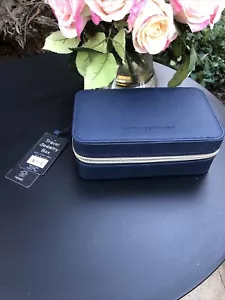 French Connection Travel Jewelry Box Hard Case Gold Hardware Navy Blue NWT - Picture 1 of 12