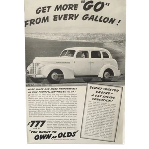 Vintage 1939 Olds More Go from Every Gallon Ad Advertisement - Picture 1 of 4