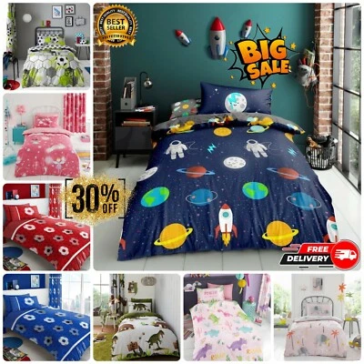 KIDS DUVET COVER SET Reversible Boys Girl Bedding Quilt Pillowcase Single Double - Image 1 of 4