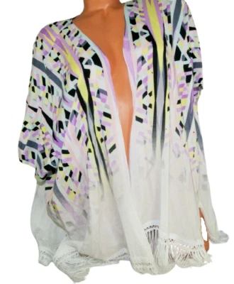 Victoria's Secret Cover up Swim Fringe Poncho Geometric Print Sheer M / L NEW - Image 1 of 4