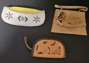 Indigenous Handmade PURSE LOT Leather Beads Paint British Columbia Native Indian - Picture 1 of 6