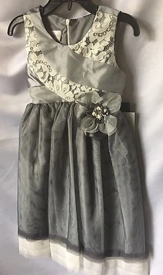 Vestido de Fiesta Isobella and Chloe Niñas Gris Encaje Top Talla 5-Nuevo Foto 1 de 4