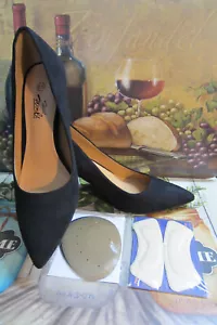 DÉCOLLETÉ DONNA SCARPE ELEGANTI NERE SCAMOSCIATE TACCO A BLOCCO (TAGLIA 6,5 US) - Foto 1 di 6