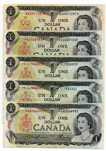 Bank of Canada 1973 $1 One Dollar Lot of 5 Replacement Notes Asterisk - Picture 1 of 2