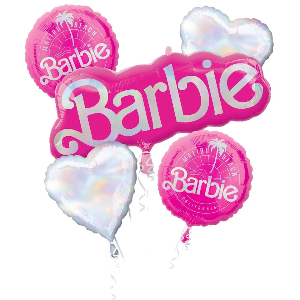 Barbie Malibu Beach Foil Helium Balloon Bouquet Hot Pink & Silver Birthday Party - image 1 of 1