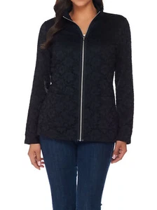 DENIM CO. Size M Long Sleeve Lace Zip Front Jacket BLACK - Picture 1 of 3