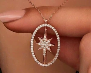 2Ct Round Cut Lab Created Diamond Women's Wedding Pendant 14k Rose Gold Plated - Picture 1 of 5