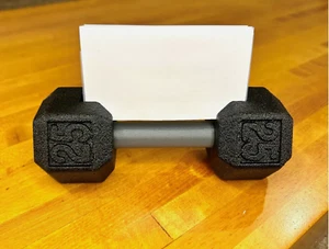 Dumbbell Business Card Holder Athlete Desk Gym Reception Area Trainer Gift Idea - Picture 1 of 4