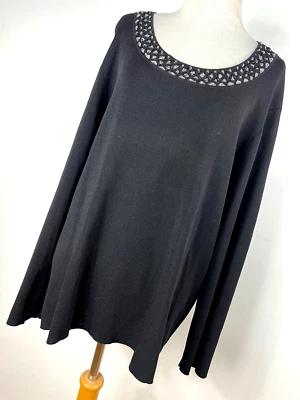 Camisa Top Laura Ashley 2X Negra Viaje Tejida Elastizada Embellecida Cuello Redondo H6 Foto 1 de 4