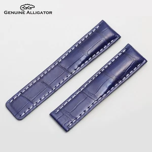 Correa de reloj azul de cuero genuino de cocodrilo para Breitling 22 mm 24 mm - Imagen 1 de 9