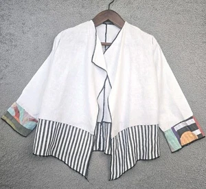 Lagenlook Linen Jacket Asymmetric Open Front Artsy Art to Wear Boho Sz M READ - Picture 1 of 8