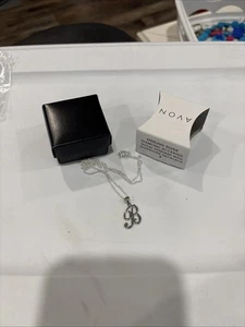 Avon Sterling Silver Diamond Accented Initial Pendant on Silvertone Necklace - B - Picture 1 of 4