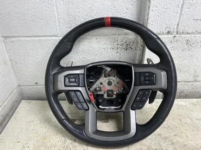 2018 FORD F150 RAPTOR Black Leather Steering Wheel Gray Trim OEM ID HL3V3600DF - Image 1 of 4