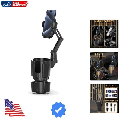 Universal Cup Holder Expander with 360° Rotating Phone Mount for All Vehicles - Image 1 of 4