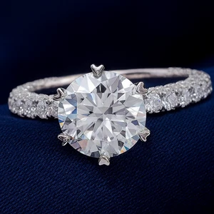 Anillo de compromiso solitario moissanita corte redondo de 2,30 quilates | Oro blanco sólido de 14 quilates 💎 - Imagen 1 de 5