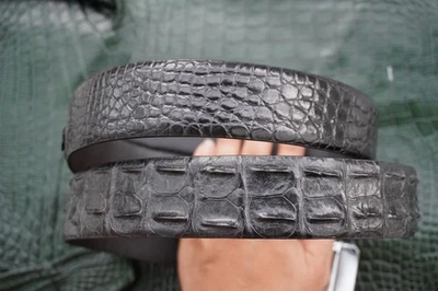 W1.5" Black Real Crocodile Hornback Leather Skin Men's Belt Automatic Buckle #Y5 - Image 1 of 4