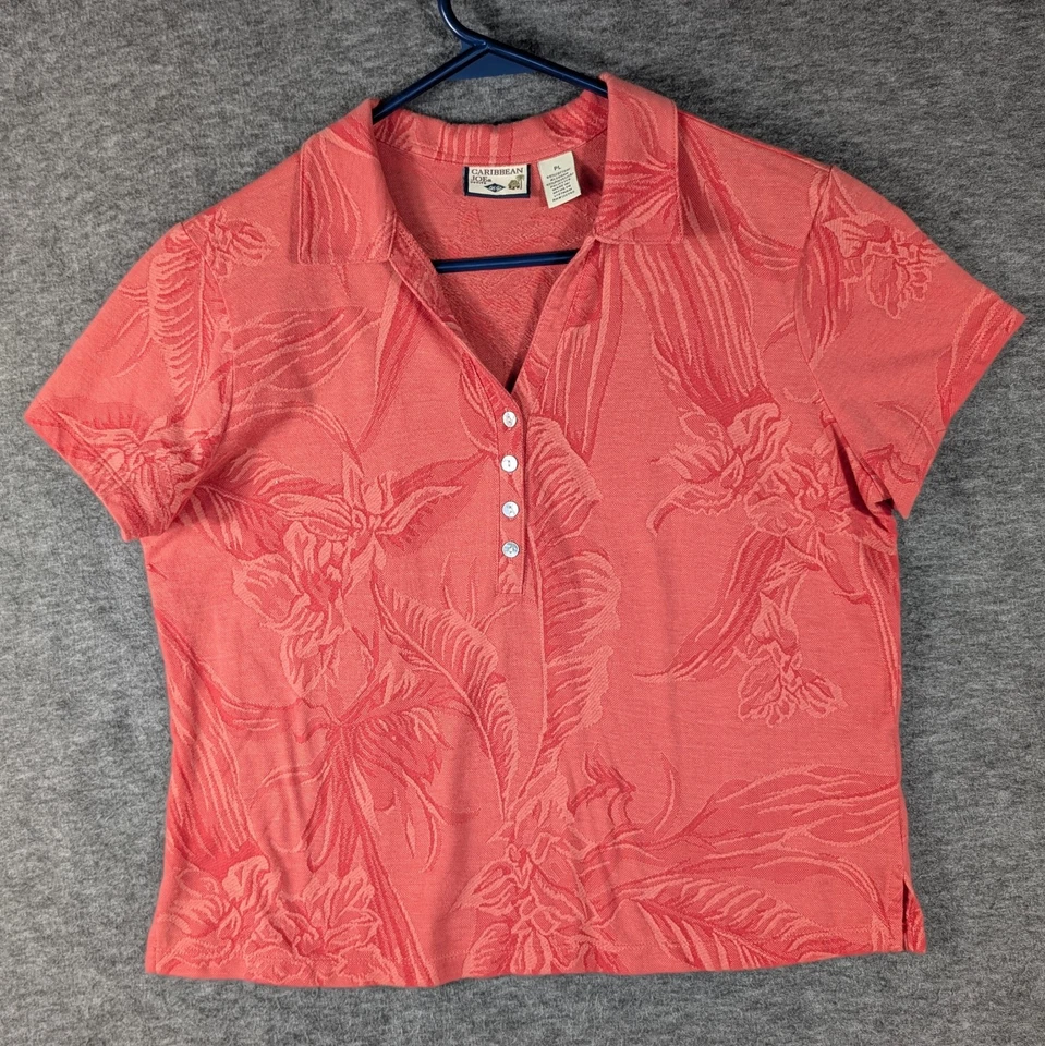 Camisa Pullover Caribbean Joe Hawaiana Para Mujer Pequeña Grande Floral Mangas Cortas  Foto 1 de 4