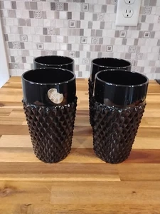 Vintage Tiara Black Diamond Point Indiana Glas Becher 12 Oz 4er Set - Bild 1 von 4