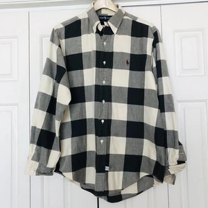 Ralph Lauren polo long sleeve shirt L cotton black white large checks - Picture 1 of 3