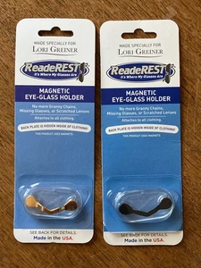 (2) New Lori Greiner ReadeREST Magnetic Eye-Glass Holders in Black & Brass - Picture 1 of 6