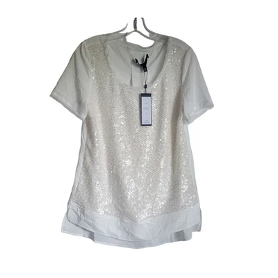 Top de diseñador Hilton Hollis mediano marfil lentejuelas caprichoso estilo hada nuevo con etiquetas Foto 1 de 4