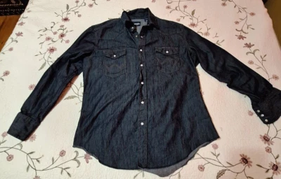 Camisa vaquera Wrangler Western para hombre XL perla a presión manga larga Jean solapa bolsillo Foto 1 de 4