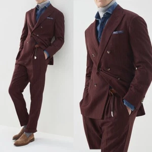 Classic Men's Suits Peak Lapel Double Breasted Formal Business Office 2 Pcs - Picture 1 of 17