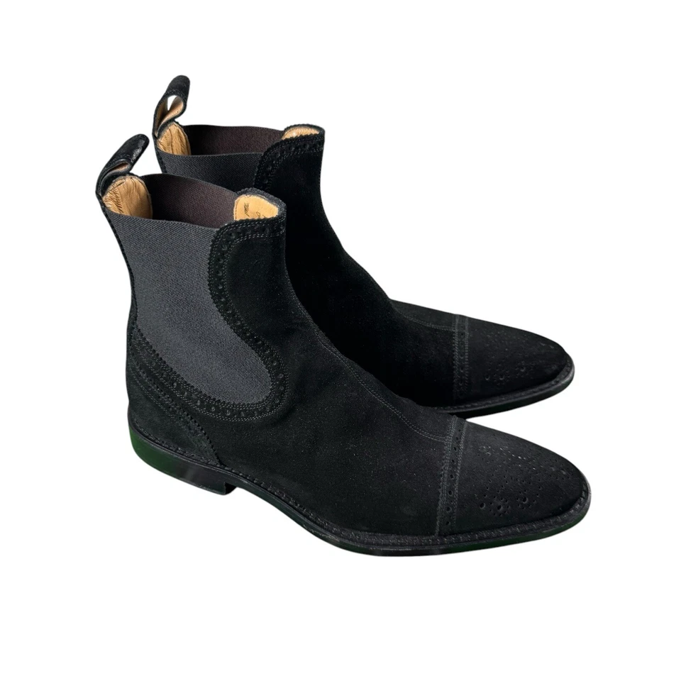 Dolce and Gabbana Hombres Sin Cordones Punta de Ala Negro Gamuza Chelsea Botas Talla Hombres 9 Foto 1 de 4