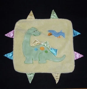 Blankets & Beyond Yellow Green Dinosaur Baby Blanket Satin Tags Security Lovey - Picture 1 of 2