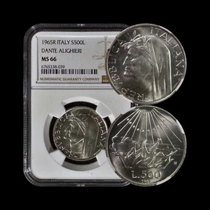 ITALY. 1965, 500 Lire, Silver - NGC MS66 - Dante Alighieri, Divine Comedy 39 - Picture 1 of 5