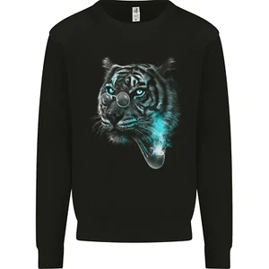 Pensive Tiger Funny Smoking Wild Cat Kids Sweatshirt Jumper - Picture 1 of 3