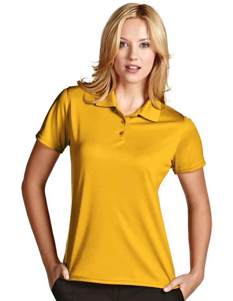 NUEVO CON ETIQUETAS - CAMISA DE GOLF ANTIGUA 'EXCEED' dorada manga corta para mujer - XXL Foto 1 de 1