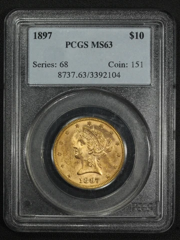 1897 $10 Ten Dollar Liberty Head Gold Eagle PCGS MS 63 Cover