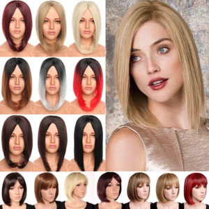 Short Bob Straight Synthetic Hair Wig Ombre Blonde Bob Side Part Dark Ombre Wig - Picture 1 of 29