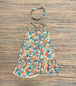 Tommy Bahama Girls Sundress Size 4T Floral Tiered Linen Blend with Bow Beach