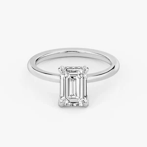 2 Ct Emerald Cut Lab Grown Diamond Hidden Halo Engagement Ring 14k White Gold - Picture 1 of 4