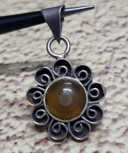 Natural Agate Gemstone 925 Silver 9.600 Grams Flower Design Pendant 1.75 Inch - Picture 1 of 13