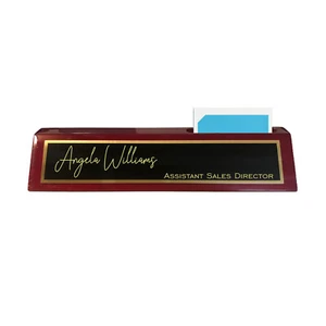 Personalized Desk Name Plate Wedge Rosewood Finish with Custom Text - Picture 1 of 4