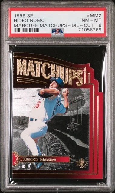 1996 SP Letreiro Matchups HIDEO NOMO Inserção RED DIE-CUT #MM2 PSA 8 Pop 1 Mais Alto - Imagem 1 de 1