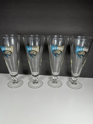 Set Of 4 Vintage Jacksonville Jaguars Football Stem Pilsner Glasses Gold Rim Cover