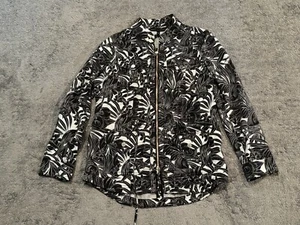 White House Black Market Jacket Womens Small Black White Floral Zip Utility - Picture 1 of 6