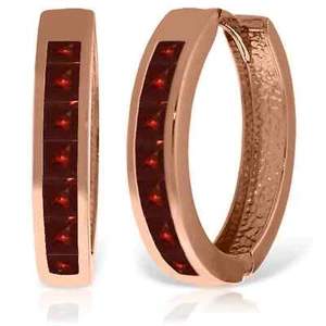 1.85 Carat 14K Solid Rose Gold Hoop Huggie Gemstone Earrings w/ Natural Garnets - Picture 1 of 4