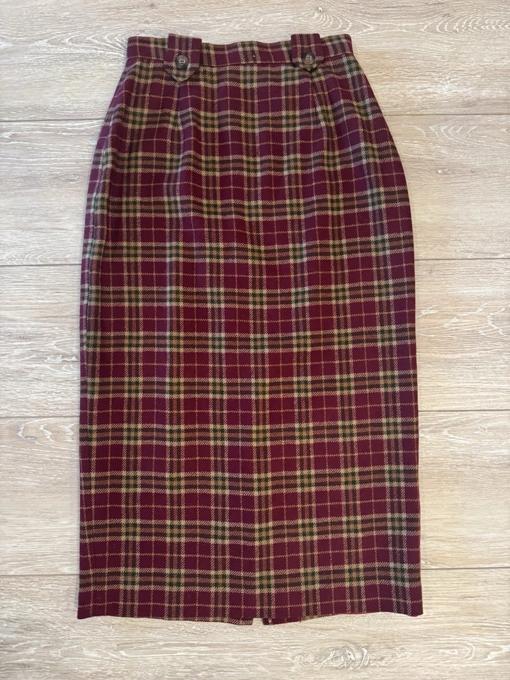 Falda midi vintage Charter Club 100 % lana a cuadros talla 8 rojo verde tartán Foto 1 de 4
