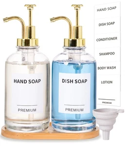 Dish Soap Dispenser for Kitchen, Hand Glass Soap Dispenser Set with Pump, Tra... - Picture 1 of 7