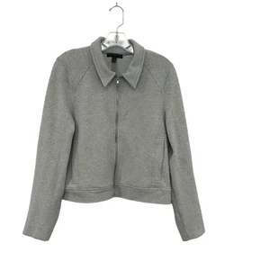 Banana Republic Women's Gray Knit Tweed Cropped Jacket Zip Front/Sleeves Size L - Picture 1 of 4