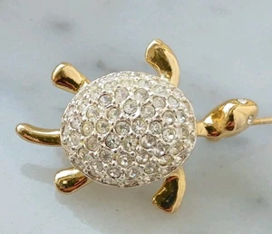 Napier Crystal Pave Turtle Brooch Lapel Pin Rhinestones Whimsy Festival Reptile  - Picture 1 of 8