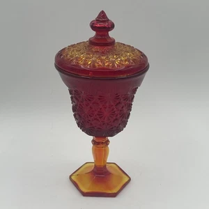 Smith Glass DAISY & BUTTON AMBERINA Candy Dish & Lid footed apothecary jar kegg - Picture 1 of 13