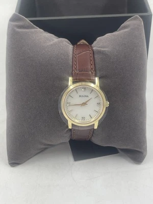 Bulova Women's Sutton Diamond Accent Watch Gold/White/Brown Leather 97P170 - Image 1 of 4